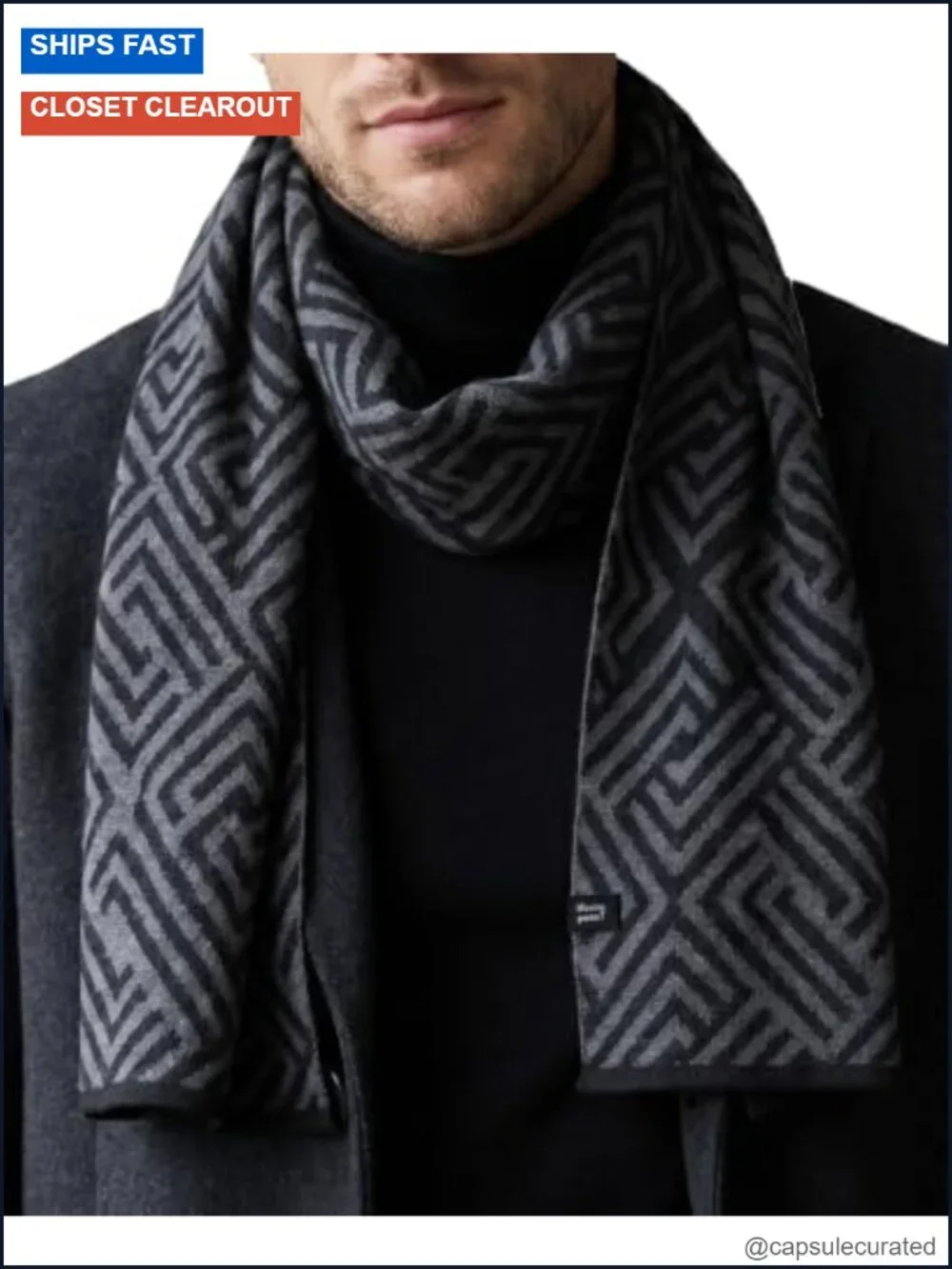100% Merino Wool Jacquard Knitted Winter Scarf Wrap Shawl for Men Women